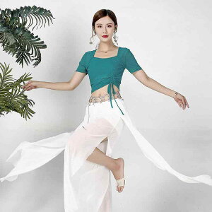 ベリーダンス トップス レディース セクシー メッシュ オリエンタルダンス衣装 練習用 発表会用 舞台衣装 ブルーグリーン 伸縮性素材 春夏