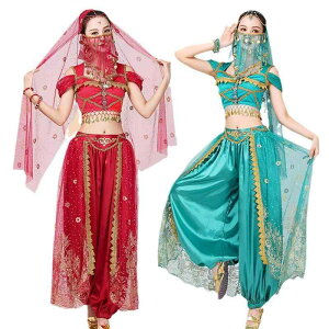 民族衣装 レディース アラジン ジャスミン姫 ハロウィン コスプレ インド舞踊 ベリーダンス 敦煌舞 舞台衣装 発表会 エキゾチック アラビアン ライクラ スパンデックス