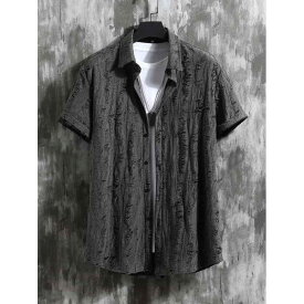 シャツ メンズ 夏物 ニット ダメージ加工 透かし編み 半袖 開襟シャツ アメカジ レトロ カジュアル ゆったり オーバーサイズ トップス 羽織り ウォッシャブル ポリエステル混紡