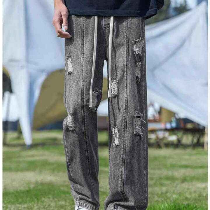 ストレート アメカジ デニムパンツ ストリート ダメージ加工  ボトムス -ファッション通販