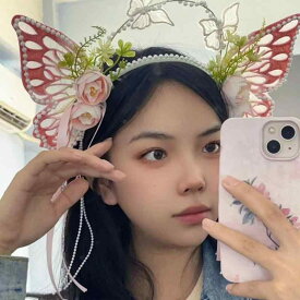 ヘアアクセサリー 子供用 キッズ プリンセス風 ロリータスタイル 発表会 舞台 イベント ダンス コスプレ 蝶々モチーフ DIY 手作りキット 材料セット カチューシャ ヘアバンド ヘッドドレス ヘア飾り 森ガール風 春夏