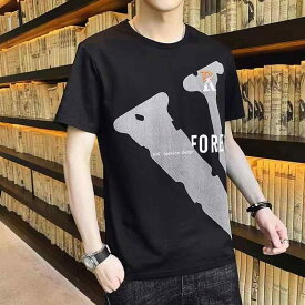 Tシャツ メンズ 春夏 ゆったり ルーズフィット 半袖 接触冷感 クルーネック プリント トップス 吸湿速乾 薄手 カジュアル 普段着 ストリートファッション ポリエステル素材