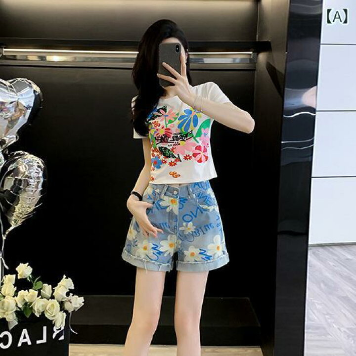楽天市場】デニム ショートパンツ レディース 女性用 デイジー 総柄 