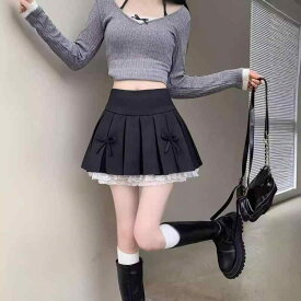 スカート レディース 大きいサイズ プラスサイズ ぽっちゃり女子 ふっくら女子 体型カバー レース 切り替え プリーツ Aライン リボン ミニ丈 グレー ウール混 しわになりにくい 秋冬 スクール風 甘めカジュアル 普段使い お出かけ