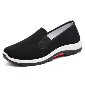 シューズ メンズ 男性用 スリッポン キャンバス生地 通気性 快適 軽量 カジュアル トレッキング ゴム底 ブラック 春夏 普段使い ラウンドトゥ
