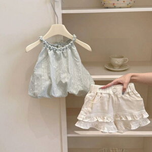 子供服 女の子 ベビー サマー 韓国 おしゃれ かわいい ベスト キャミソール ショートパンツ 2点セット ポリエステル 再生繊維 セットアップ