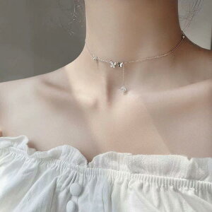 ネックレス レディース キラキラ輝く シルバー バタフライ 蝶 タッセル 個性的 高級感 上品 エレガント 鎖骨チェーン チョーカー デイリーユース カジュアル 合金 軽量