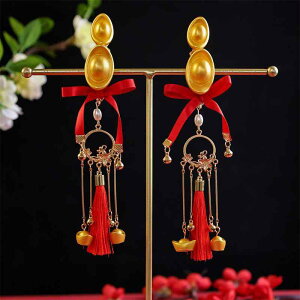 ヘアクリップ キッズ 子供用 男女兼用 レトロ中華風 漢服スタイル 小財神 金元宝モチーフ タッセル かわいい お正月 縁起物 ハンドメイド 合金