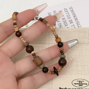 ブレスレット ユニセックス ネオチャイニーズスタイル 民族風 木製 ウッドビーズ 石 数珠 レトロ ヴィンテージ風 調節可能 高見え おしゃれ 個性的 普段使い コーデしやすい 腕飾り アクセ