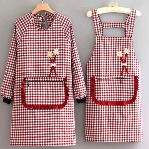 エプロン レディース 家庭用 綿 コットン キッチン 長袖 割烹着 スモック おしゃれ 上品 作業服 ワークウェア 汚れにくい 防汚 通気性 料理 調理 仕事 作業 普段使い ブラック レッド ワイン