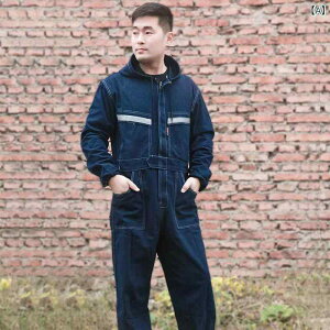 つなぎ メンズ デニム 作業着 ワークウェア 厚手 防汚 反射材付き 耐久性 溶接 工事現場 整備士用 ゆったり 大きいサイズ