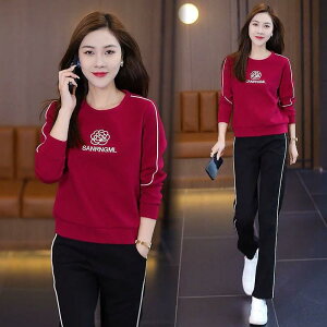 カジュアルセットアップ レディース 女性用 春秋 おしゃれ ラウンドネック 長袖 スウェット上下セット ロングパンツ 切り替え 着痩せ効果 体型カバー ゆったり リラックスウェア ポリエス