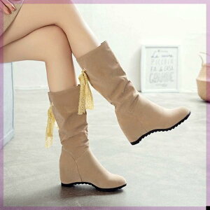 チェルシーブーツ レディース ミドル丈 スエード調 ラウンドトゥ サイドゴア インヒール ミドルヒール 秋冬 普段使い カジュアルスタイル きれいめ 歩きやすい ブラック ベージュ ブラウン