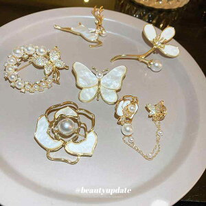 ブローチ レディース 真金電気メッキ ジルコニア パール パール 花 蝶 バタフライ タッセル おしゃれ 高級感 エレガント 万能 アクセサリー スーツ フォーマル セレモニー 普段使い 装飾品