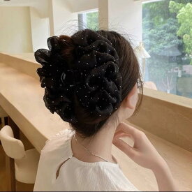 ヘアアクセサリー レディース ダブルメッシュ ふんわり雲 バンスクリップ リボン プリンセス ヘアクリップ 後頭部 まとめ髪 韓流 韓国ファッション カジュアル 大人かわいい 普段使い オフィス お出かけ 髪留め