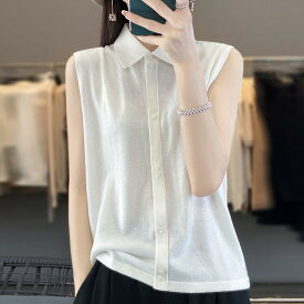 ニットベスト レディース ノースリーブ ゆったり 体型カバー 細見え 前開き ボタン トップス 薄手 軽量 無地 通勤 オフィス きれいめ カジュアル 秋冬
