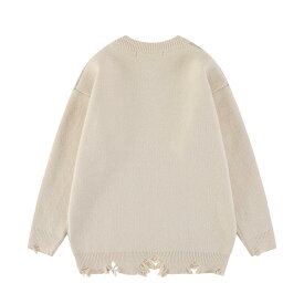 ニット メンズ ストリート系 ダーク クロス ダメージ かぎ針編み クルーネック プルオーバー 綿素材 長袖 ゆったり 通気性 トップス 秋冬