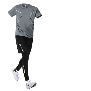 トレーニングウェア メンズ セットアップ 3点セット ランニング フィットネス ジム ジョギング サイクリング 半袖 クルーネック 吸汗速乾 通気性 接触冷感 春夏