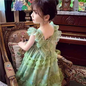 ワンピース キッズ 女の子 プリンセスドレス キャミソール ふんわり チュール メッシュ 夏 かわいい おしゃれ 上品 ポリエステル 綿混 柔らかい肌触り ノースリーブ Aライン グリーン ピンク