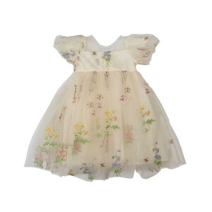 ワンピース 女の子 キッズ 子供 プリンセスドレス チュールスカート 発表会 フォーマル おしゃれ かわいい 華やか 春夏 ベージュ ポリエステル ふんわり フレア