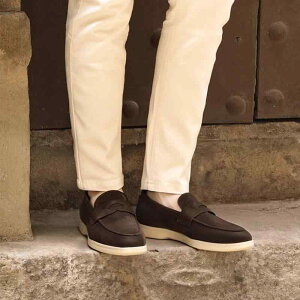 ローファー メンズ 男性用 スエード 本革 牛革 ゴム底 豚革裏地 ラウンドトゥ ローヒール 無地 カジュアル スリッポン ドライビングシューズ デッキシューズ 普段使い 上品 夏