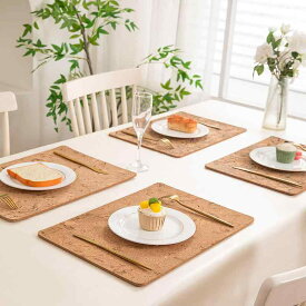 ランチョンマット コルク プレースマット テーブルマット 耐熱 防汚 汚れ防止 食卓マット キッチン ダイニング 鍋敷き ポットマット スクエア 長方形 モダン シンプル 無地 素材