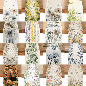 テーブルランナー 春 水彩画風 墨絵 花柄 ボタニカル リネン調 ポリエステル 室内外兼用 リビング ダイニング 食卓 おしゃれ 装飾 イベント おもてなし