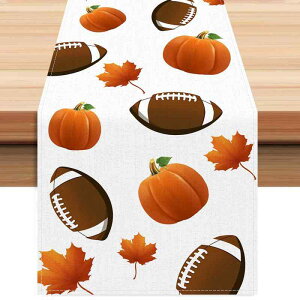 テーブルランナー 感謝祭 サンクスギビング 秋 紅葉 カボチャ パンプキン 収穫祭 プリント パーティー イベント 食卓 ダイニング 装飾 リネン風 ポリエステル 北欧風