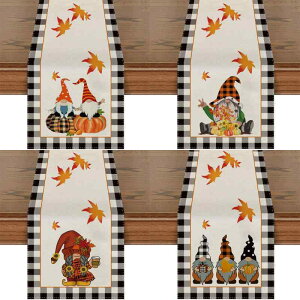 テーブルランナー 感謝祭 秋冬 リネン 麻 ミニカボチャ かぼちゃ柄 北欧風 リビング ダイニング 食卓 おしゃれ ホームパーティー デコレーション 食卓マット 食卓クロス
