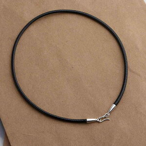 ネックレス 男女兼用 メンズ レディース S925シルバー 丸型留め具 レザー ワックスコード 3mm幅 ロング丈 セーター カジュアル ハンドメイド