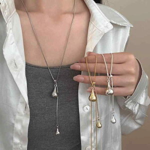 ネックレス レディース シルバー 大小水滴モチーフ ドロップ型 ロングペンダント チタン鋼 ステンレス 長さ調節可能 高級感 高見え 個性的 オフィス カジュアル