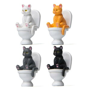 猫フィギュア 4点セット トイレ座り子猫 ねこ かわいい ガーデニング インテリア デスク飾り オブジェ ドール オーナメント プラスチック 樹脂