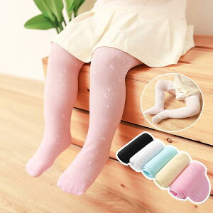 タイツ 女の子 ベビー 0-3歳 開きタイプ おむつ替え楽々 春夏 薄手 シアー ナイロン素材 伝線しにくい クマ柄 ジャカード かわいい 虫よけ 普段使い