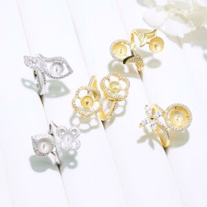 指輪 リング 男女兼用 スターリングシルバー 空枠 台座 リング台 DIY 自作 パール パール フリーサイズ サイズ調整可能 オープンリング ハート フラワー 電気メッキ加工 プラチナゴールド オ