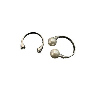 指輪 レディース シルバー ダブルパール用空枠 開口式 フリーサイズ サイズ調整可能 電気メッキ加工 白金 高級感 ラウンド エレガント 普段使い オフィス カジュアル