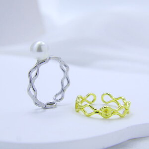 指輪 レディース 純銀製 パール パール用 透かし彫り 空枠 半製品 DIY素材 シンプル 幾何学 韓国 フリーサイズ シルバー ゴールド 春夏