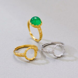 指輪 レディース 純銀 金メッキ 円形 覆輪留め 透かし彫り 空枠 石なし オープンリング サイズ調整可能 繊細 上品 高級感 ゴールド プラチナカラー ファッション 通勤 オフィス カジュアル