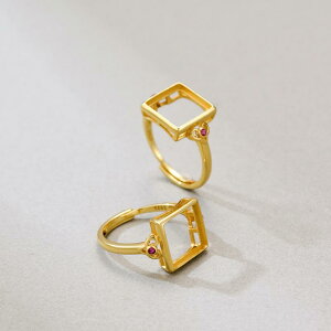 指輪 レディース シルバー ゴールドメッキ 正方形 空枠 石なし 開口タイプ フリーサイズ 繊細 上品 オフィス カジュアル 通勤 トレンド 普段使い ゴールドカラー