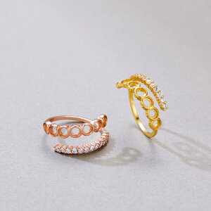 指輪 レディース シルバー ゴールドメッキ 円形 空枠 開口タイプ サイズ調整可能 繊細 上品 高級感 ファッション オフィス 通勤 ゴールド ローズゴールド