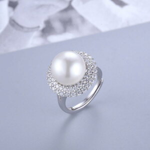 指輪 レディース フレンチスタイル 大粒 パール用 パール対応 925純銀 シルバー925 フリーサイズ 調整可能 プラチナカラー 空枠 セッティング DIY素材 個性的 高級感 ジュエリー
