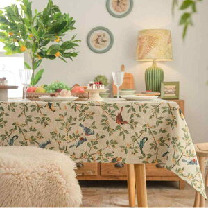 テーブルクロス ジャガード織り 花鳥 植物柄 ボタニカル柄 厚手 防塵 長方形 ポリエステル混紡 ダイニング 食卓用 アメリカンスタイル おしゃれ インテリア