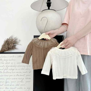 Tシャツ ベビー 女の子 新生児 幼児 韓国 無地 フリル襟 丸襟 長袖 カットソー ポリエステル 保温 暖かい かわいい おしゃれ 普段使い 着回し 春 秋 トップス