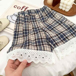 ベビー 女の子 ボトムス 七分丈 ストレート チェック柄 レトロ 綿 柔らか素材 ウエストゴム カジュアル 普段使い おしゃれ 春夏