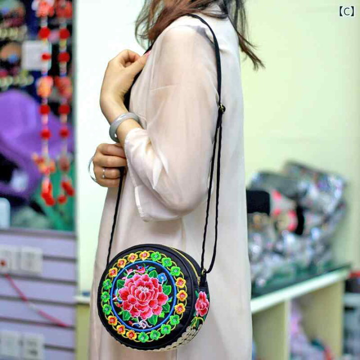 楽天市場】バッグ レディース 丈夫な 帆布 民族風 レトロ 刺繍 ミニ丸 
