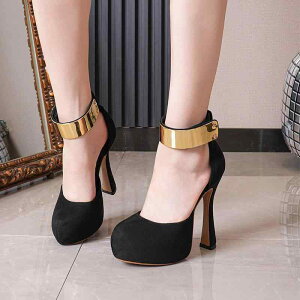 パンプス レディース 超厚底 ハイヒール ラウンドトゥ 太ヒール プラットフォーム セパレート 大きいサイズ 合成皮革 ブラック 無地 普段使い ストラップ チャンキーヒール 婦人靴 デイリー