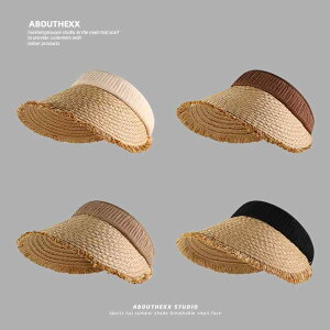 サンバイザー レディース つば広 折りたたみ 麦わら ストロー素材 UVカット 紫外線対策 日よけ 通気性 ビーチ リゾート 旅行 カジュアル おしゃれ ブラック ベージュ 春夏