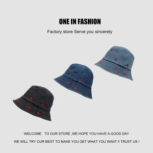 バケットハット レディース 小さなハート 刺繍 デニム 日よけ UVカット トレンド 普段使い カジュアルスタイル 旅行 レジャー 紫外線対策 小顔効果 おしゃれ かわいい 短いツバ