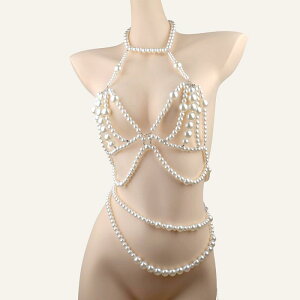 ボディチェーン レディース 女性用 欧米風 セクシー リゾート 水着 ブラ ビキニ フェイクパール プリンセス風 ジオメトリック シルバー 春夏 ビーチファッション