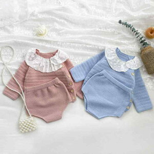 ベビー服 女の子 ニット プリンセス セットアップ 襟付き 長袖 セーター 上下セット 2点セット かわいい おしゃれ ピンク ブルー 春秋 お食い初め 100日祝い お宮参り 誕生日 記念日