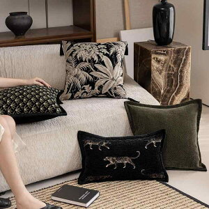 クッションカバー 北欧スタイル ジャガード織り 刺繍 タッセル 植物 花柄 無地 ポリエステル ソファ ベッドサイド ホテル 家庭用 リビング 寝室 カバー 背もたれ